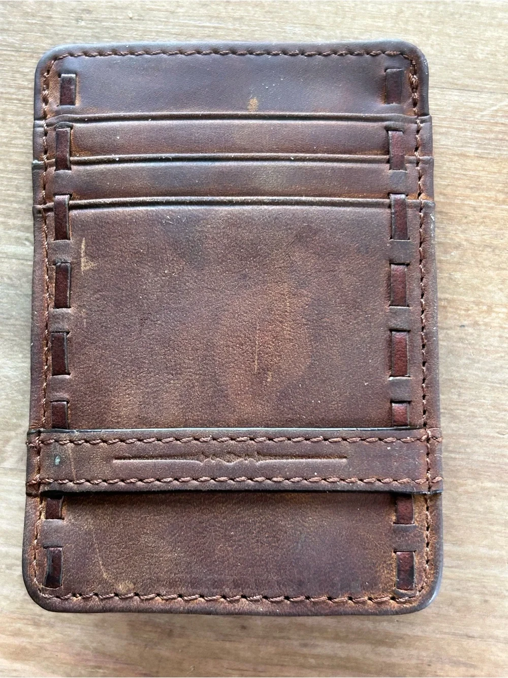 Classic Brown Leather Magnetic Money Clip Card Holder with Silver Concho